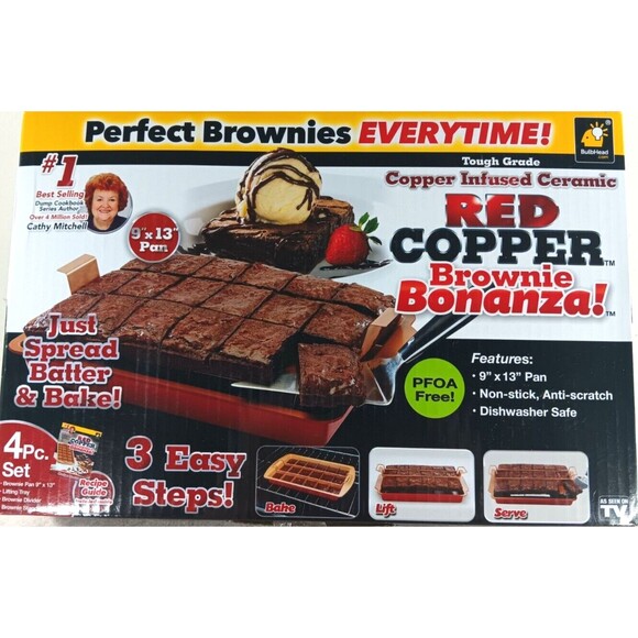Perfect Brownie Bonanza 9 X 13 " Pan Includes Recipe Guide Red Copper NEW - Picture 3 of 4